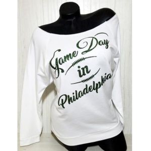 Philadelphia Game Day on a White Scoop Neck Rawedge Terry Lt Wt.Jersey 3/4.(2XL)